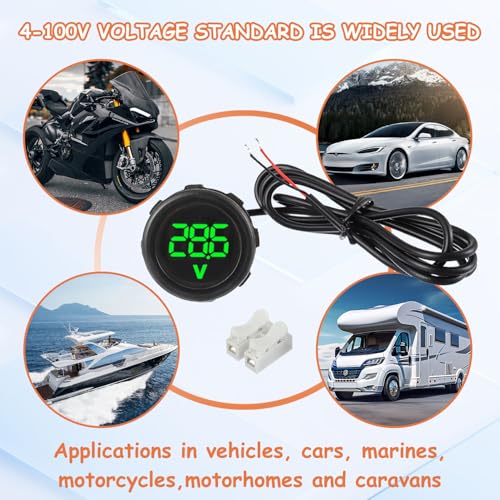 2 Pieces Waterproof DC 4V-100V Voltmeter Gauge (Green) - color: Green, size: Waterproof