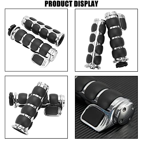 DREAMIZER Universal Motorcycle Hand Grips with Black Non-Slip Rubber for Harley Honda Yamaha Suzuki Kawasaki - color: Chrome#1