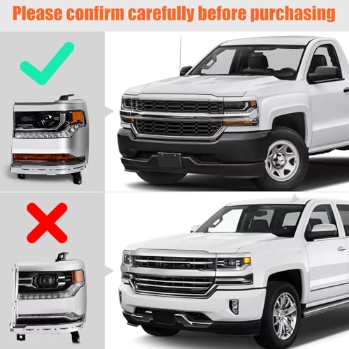 Headlight Fit for Chevy Silverado 1500 2016 2017 2018 Driver - color: Chrome Housing, size: Left Driver Side