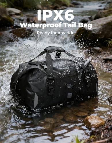 KEMIMOTO Waterproof Motorcycle Dry Bag – Duffle Tail Bag Soft Luggage, 25L/40L/65L Large Capacity with 4 Quick-Release Straps, Dustproof for Touring, Adventure, Motorcycling & Camping Black - size: 40L