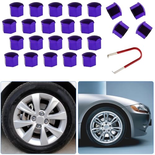 24pcs Wheel Nut Cap 21mm Wheel Bolt Nut Caps Covers,Universal Anti-Rust Car Tire Nut Caps Bolt Cover,Hexagonal Plastic Tire Bolt with Removal Tool(Purple) - size: 21mm-Purple