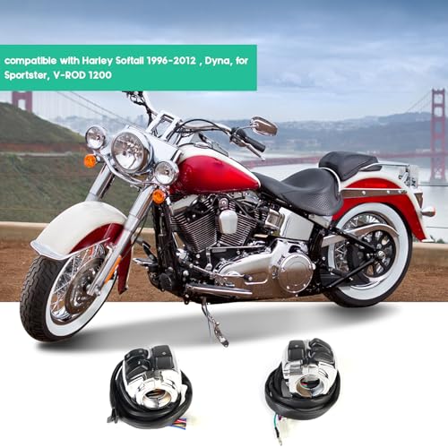 1 Pair Motorcycle 1" Handlebar Switches Control and Wiring Harness with 1996-2012 Harley Softail Dyna Sportster V-Rod(Silver) - color: Silver