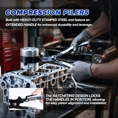 MRCARTOOL Piston Ring Compressor Tool 7Pcs with Plier,6 Rings 2-7/8"-4-5/8" - size: Premium 7-Piece Set