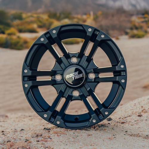 RockTrix RT101 12x7 ATV UTV Wheel 4x110 5+2 Offset, Matte Black, 4pc Set - size: 12x7 (5+2)