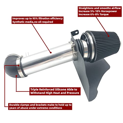 4-Inch Cold Air Intake Kit with Heat Shield + Filter Compatible for Dodge Magnum 2005-2008 ; Charger 2006-2010; Challenger 2008-2010; Chrysler 300 2005-2010 5.7L 6.1L V8 (Silver Tube & Black Filter) - style: Silver Tube & Black Filter