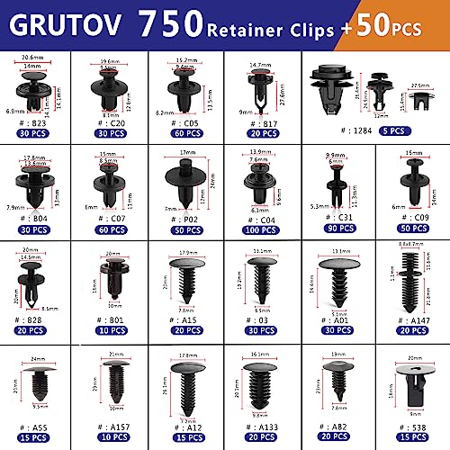Car Clips Plastic Rivets Bumper Shield Retainer Clips 800PCS Car Xmas Tree Fasteners Kit Most Common Sizes Auto Body Push Pin Rivets with Removers for Ford Honda Chrysler GM - size: 800PCS