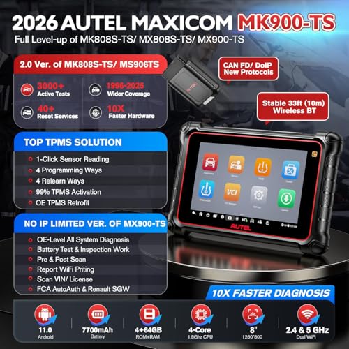 Autel Scanner MaxiCOM MK900TS, Top TPMS Programming & Bidirectional Tool
