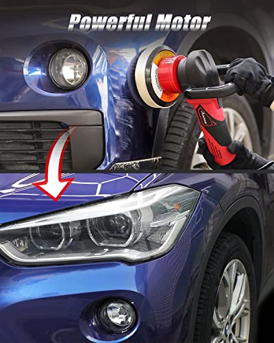 AVID POWER 5"/6" Dual Action DA Polisher Kit 6-Speed Random Orbital Buffer - color: Black&red