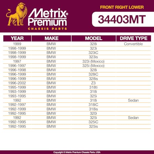 Metrix Premium Chassis Parts Right Control Arm Kit Fits BMW 328i 99, 323i - size: 34403MT