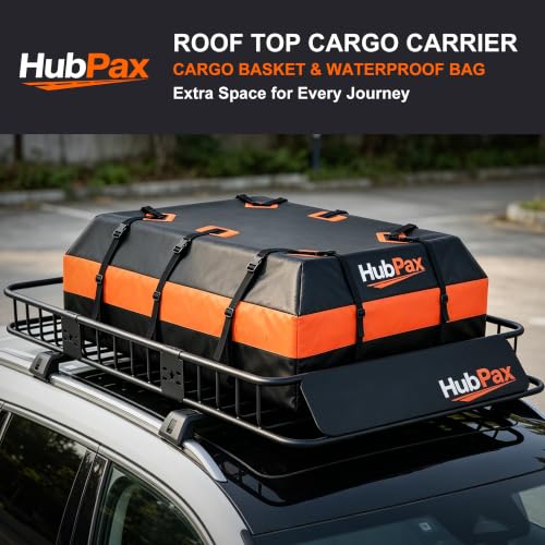 Roof Mount Cargo Carrier Basket & 20 Cu Ft. Waterproof Cargo Bag - size: 20 Cubic feet