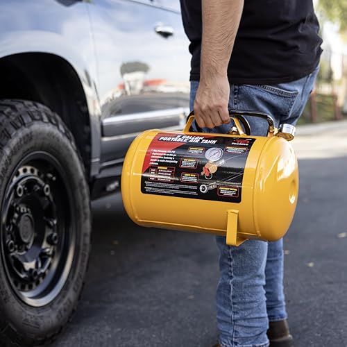 TOOLUXE 30010L 5 Gallon Air Tank, Portable Air Tank, 125 PSI Maximum Pressure, Horizontal Air Compressor Tank, 1/4" NPT 40 Inch Industrial Hose & Chuck, 140 PSI Safety Valve - size: Portable Air Tank