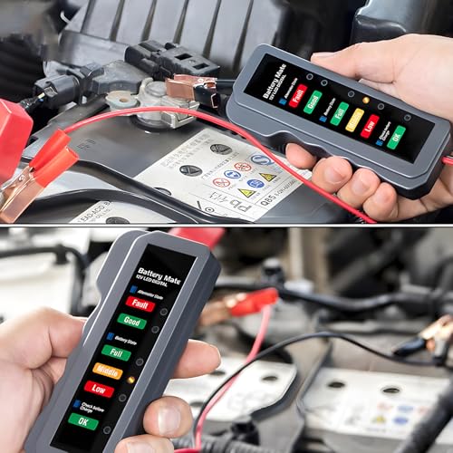 12V Car Battery and Alternator Tester, Digital Batteries Load Tester with LED Indicator & Alligator Clips, Easy to Use Analyzer to Check Alternator & Battery Charging System