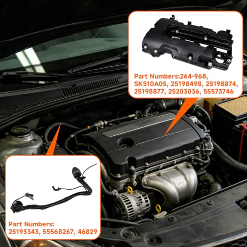 Valve Cover with Gasket Bolts Oil Cap Replace 55573746 25198874 and 25193343 PCV Valve Hose Kit for Chevrolet Cruze Sonic Trax for Buick Encore 1.4L Turbo Engine