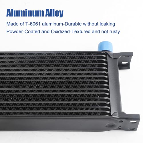 Universal 16 Row Oil Cooler Kit, 10AN Transmission Engine Cooler Kit —Stacked Plate universal racing aluminum engine transmission oil cooler — Engine British Radiator Oil Cooler Condenser (black)