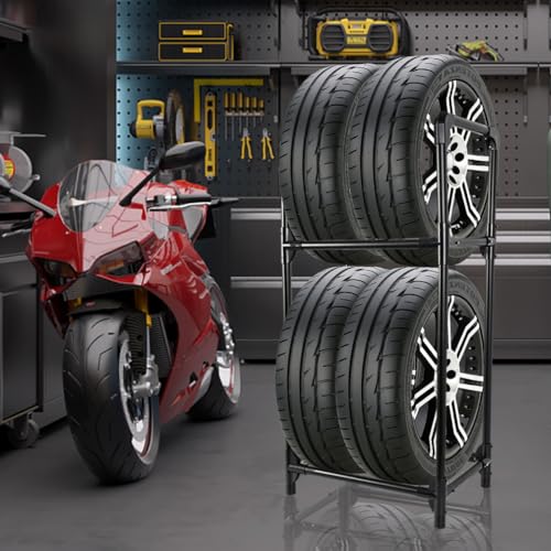 Hershii Tire Rack, Tire Storage Rack Stand Garage Storage Shelf Organizer - color: Black, size: 22.51'' X 14.16'' X 45.11''