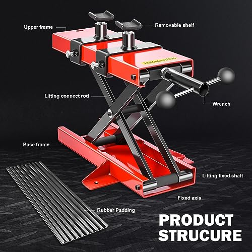 DNA Motoring Steel Motorcycle ATV Scissor Lift Jack Hoist Stand with Saddle & Rubber Pad, 2-in-1, 1100lbs (500KG) 3.7-14.8" Lifting Range, TOOLS-00290 - style: 1100lbs (2 in 1 With Rubber Mat)