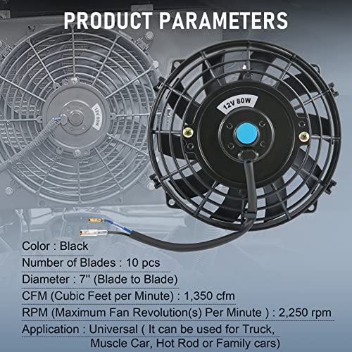 JDMSPEED New Universal 12V Slim Electric Radiator Cooling Fan Push Pull 7" Inch Mount Kit Black 10 Blades - color: Black, size: 7 Inch