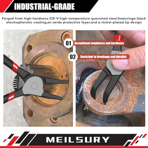 4-Piece Snap Ring Pliers Set – Heavy-Duty 7-Inch Internal/External Circlip Pliers Kit with Storage Pouch for Retaining Ring Removal