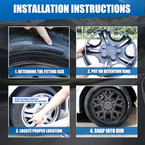 Winjet 14'' Set of 4 Universal Hubcaps Wheel Cover Replacement R14 Hub Caps,PP Material Universal Wheel Rim Cover,Auto Tire Replacement Exterior Cap (14 Inch,Set of 4,Matte Black) - color: Matte Black(5181-BP-14), size: 14 inch