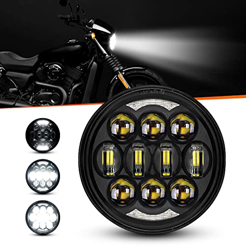 DOT Approved 80W 5-3/4" 5.75" Round LED Projection Headlight Compatible with Dyna Street Bob Super Wide Glide Low Rider Night Rod Train Softail Deuce Custom Sportster Iron 883,Black - color: black