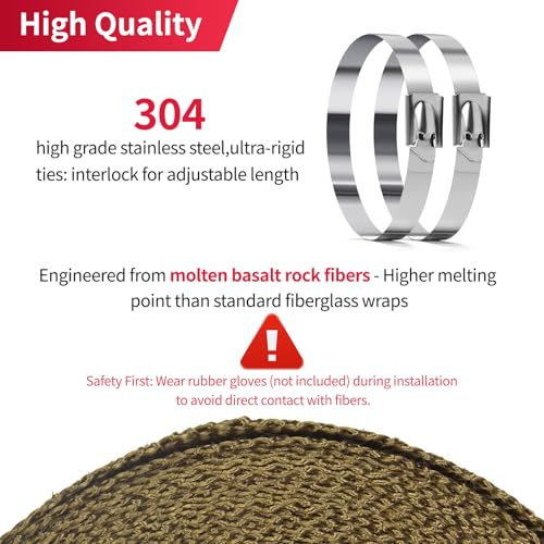 2" x 100' Titanium Exhaust Wrap Basalt Fiber with 30 Metal Ties - color: Titanium, size: 2'' x 100'
