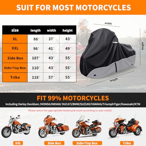 Heavy Duty 420D Motorcycle Cover for 86'' Cruiser Models, Grey - color: Grey, size: 86"-XL