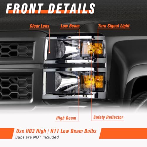 for 2014-2015 Chevy Silverado Headlights Assembly Black Pair - color: Blakc Housing Amber Reflector