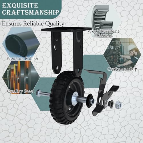 8 Inch Rigid Heavy Duty Caster Wheel with Brake, Set of 2 - size: 8 Inch
