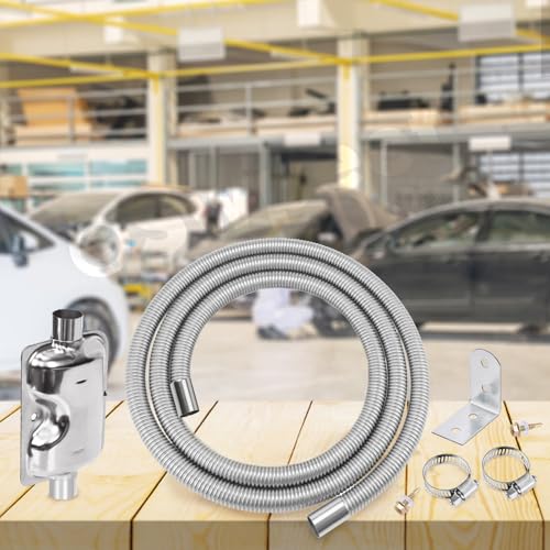 Swpeet 8Pcs 1" x 47"- 25mm x 120cm Stainless Steel Diesel Heater Exhaust Pipe and Exhaust Silencer Muffler with 18mm-29mm Hose Clamps Kit, Fuel Tank Diesel Gas Vent Hose Exhaust Tubing for Car Vehicle - size: 120cm With Exhaust Muffler