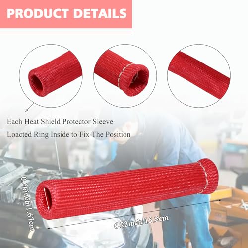 8Pcs 2500° Degree Spark Plug Wire Boots Heat Shield Protector Sleeve Cover Compatible with SBC BBC 350 454,6 Inch, Red - color: Red