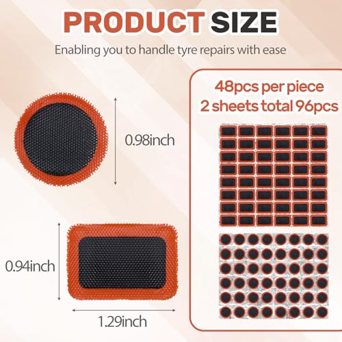 96PCS Tire Patch,Parches para Bicicleta,Rubber Bike Patch Kit,Inner Tube Patch Kit,Outdoor Cycling Bicycle Tire Tool for Road Mountain Bikes Motorcycle