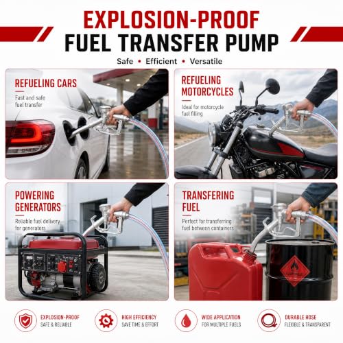 TOPWAY 12V DC Gasoline Fuel Pump 3.7GPM Self-priming Oil Transfer Pump With Handle, Reversible Pumping, Overheat Protection, Explosion-Proof, Built-in Bypass, for Gasoline Fuel Diesel Kerosene Removal - style: 12V 3.7GPM