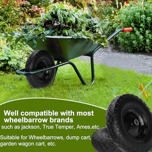 Upgraded 4.80/4.00-8 Flat Free Wheelbarrow Wheels with 5/8" & 3/4" Bearing - color: black+black