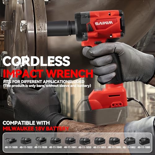 Cordless Impact Wrench 1/2 inch for Milwaukee 18v Battery, 200ft-lbs High Torque Impact Driver, Brushless Electric Impact Gun with 4 Modes & LED Light for Car, Truck, Mower (Battery Not Included)