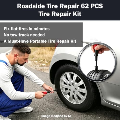 62 Pcs Tire Plug Kit Screw Type Tubeless Puncture Repair Tool