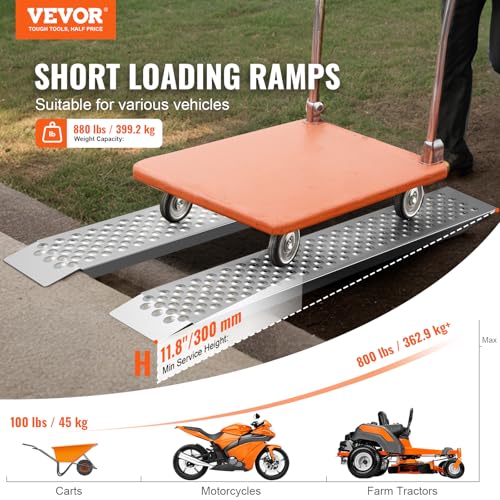 VEVOR Aluminum Ramps, 880 LBS Capacity 47.2" x 8.5" Loading Ramps for Motorcycle, Dirt Bike, Trailer, ATV, UTV, Garden Tractor and Lawn Mower, 2PCS - size: 880 lbs