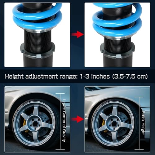 24 Levels Adjustable Coilovers Compatible with Honda Civic 1988-2000 CRX 1992-1995 Delsol 1993-1997 Integra 1990-2001 High Poundage Coil Spring Absorber Struts Suspension Lowering Kit Gray - color: Gray