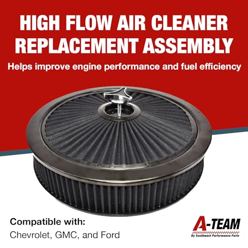 A-Team Performance High Flow Throttle Body Air Intake Filter - 14 in x 3 in, Round, Black - Carburetor Air Filter Kit - Washable & Reusable Design - Compatible with Chevrolet, GMC & Ford Models - color: Black