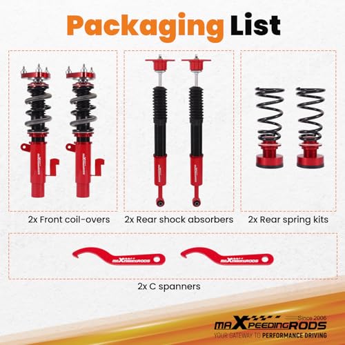 maXpeedingrods Coilovers for Volvo C30 FWD 2007-2013, for Volvo S40 FWD 2004-2012, V50 FWD 2005-2012, Height Adjustable Coilovers Suspension Kit, Preset Damping Shock Absorber Lowering Kit Red