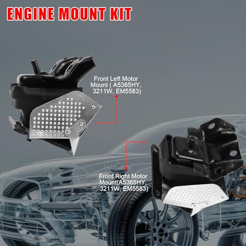 2Pcs Engine Motor Mount Kit with Heat Shield Right Left Engine Trans Mount - size: 2007-2013 for Chevrolet Avalanche V8 5.3L