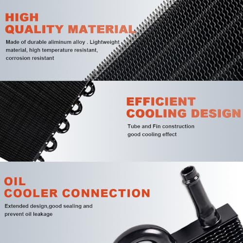 BARTOO Universal 5/16" Transmission Oil Cooler Kit, Aluminium alloy 10 Pass Tube and Fin Oil Cooler Kit (Black) - color: Black, size: 10 Pass