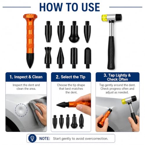 10Pcs Dent Repair Tool Kits Paintless Dent Removal Tap Down Tools Dent Rubber Hammer with 9 Different Shaped Hammer Heads for DIY dent Repair on Cars - color: Black