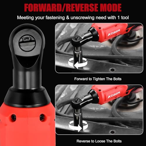 AOBEN 20V 3/8" Cordless Ratchet Wrench Kit, 60 Ft-lbs Brushless Electric Power Ratchet with Variable Speed, 2X2000mAh Lithium-Ion Battery, Charger, 8 Deep Sockets, 1/4" Adaptors, 6" Extension Bar - color: Light Red