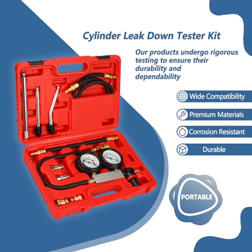 Handor Compression Leakdown Detector Leakage Test Set Cylinder Leak Down Tester Kit Dual Gauge Leakdown Detector Tool Set for Pressure Check & Leakage Rate Test Gasoline Engine
