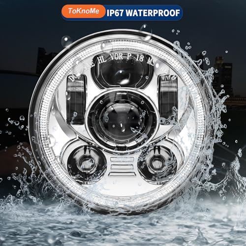 5-3/4 5.75 inch LED Headlight Halo DRL Compatible with Harley Davidson Dyna Sportster Iron 883 1200 Low Rider XLH883 Super Glide Softail Custom XLH1200 Forty-Eight SuperLow(Chrome) - color: Chrome Halo