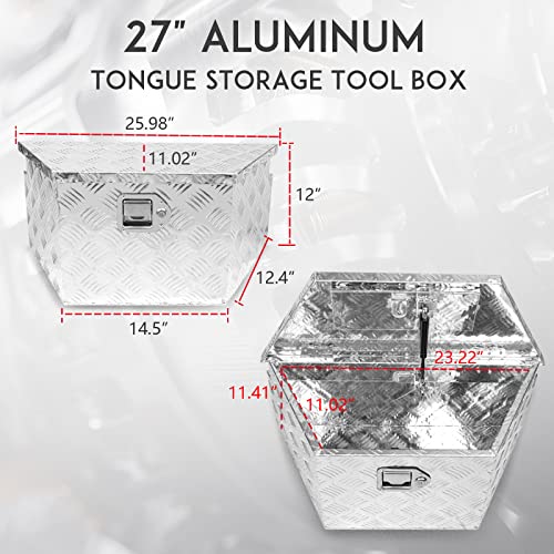 27" x 13" x 13" Trailer Tongue Tool Box with Latch and Keys Heavy Duty Aluminum Trailer Toolbox Organizer Truck Underbody Box Compatible with Pick Up Truck Bed RV Trailer ATV Silver - color: Silver, size: 27" x 13" x 13"