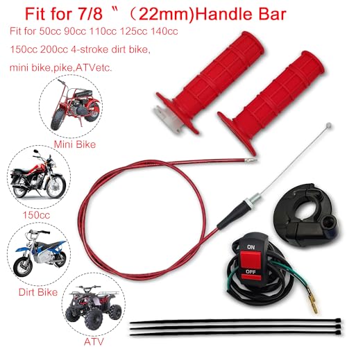 7/8 22mm Twist Throttle Accelerator Handle Grips,Mini Bike Throttle Cable Kit,Throttle Cable Kit for 50cc 90cc 110cc 125cc150cc 200cc 250cc 4-Stroke Dirt Bike,mini Bike Pocket Bike.(red) - color: Red