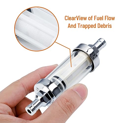 5/16 inch 9747 Inline Fuel Filter With Clear View Glass And Chrome (2) - size: 2 Pack