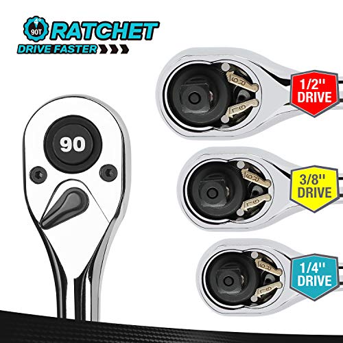 DURATECH 3-Piece Drive Ratchet, 90-Tooth Quick-Release Ratchet Wrench - size: Combo Kit (EVA Tray)
