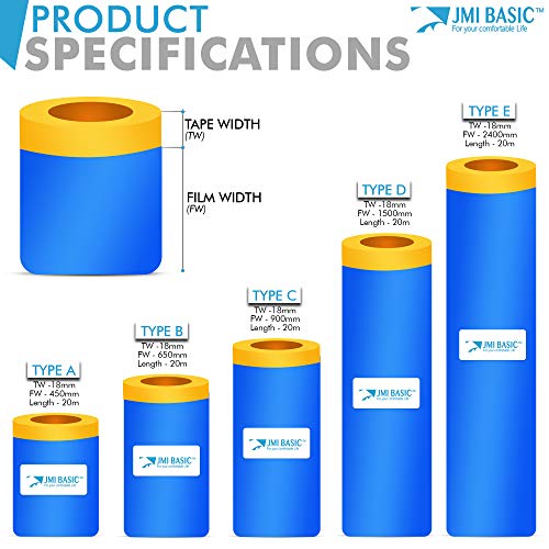 Pre-Taped Masking Film for Car Painting – 59 Inch x 3RL Tape and Drape - size: 59 Inch - 3RL